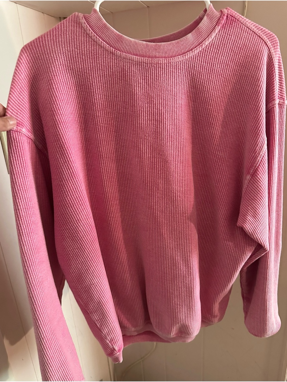 Women's Pink Ribbed Crewneck Sweater